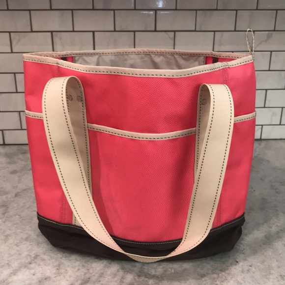 Lands End Tote Bag Womens Medium Pink Canvas Beach Travel Resortwear Gorpcore - Picture 2 of 9